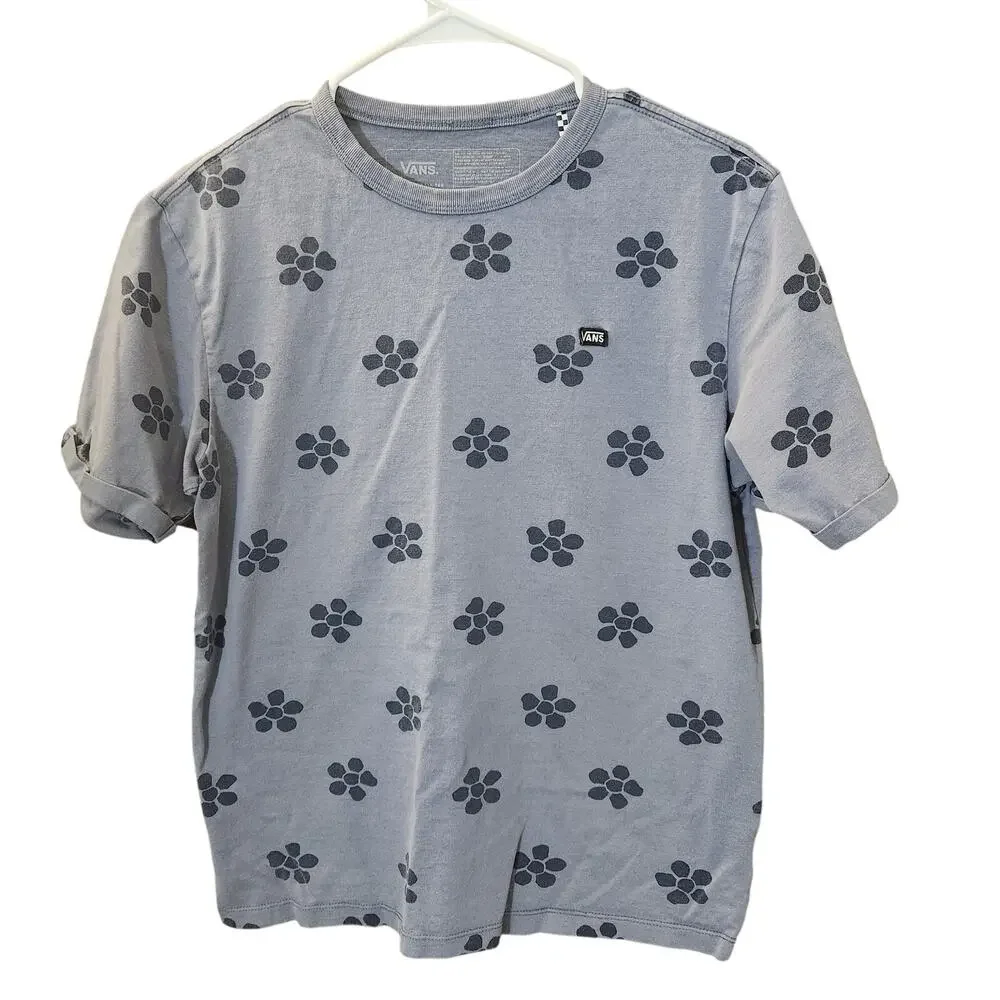 Vans Blue Floral Tee With Mini Patch Logo Size Women's Small